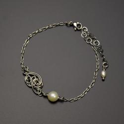 bransoletka,regulowana,perła,perły,wire wrapping - Bransoletki - Biżuteria