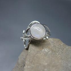 kamień księżycowy,pierścionek elficki,srebro - Pierścionki - Biżuteria