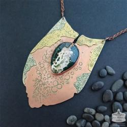 amulet personalny,jaspis zielony,trzy metale - Naszyjniki - Biżuteria