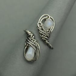 pierścionek,wire wrapping,kamień księżycowy - Pierścionki - Biżuteria