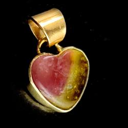 turmalin,złoty wisiorek serce,róż,mineral - Wisiory - Biżuteria