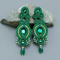 długie zielone kolczyki sutasz z kryształami - Kolczyki - Biżuteria