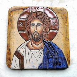 Pantokrator,ikona ceramiczna,Jezus,Wszechwładca - Ceramika i szkło - Wyposażenie wnętrz