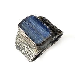 kyanit,srebrny sygnet w stylu retro,błękit - Pierścionki - Biżuteria