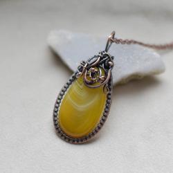 naszyjnik agat,żółty agat,miedź,wire wrapping - Naszyjniki - Biżuteria