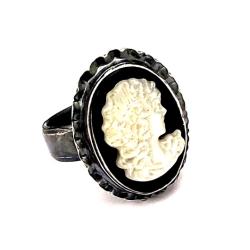 kamea,srebrny pierścionek w stylu retro - Pierścionki - Biżuteria