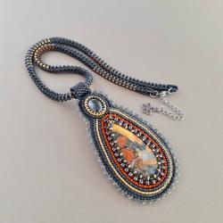 naszyjnik z jaspisem maligano,haft koralikowy - Naszyjniki - Biżuteria