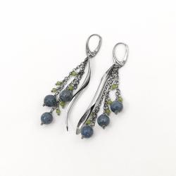 niebieskie,długie,oksydowane,srebrne,ze srebra - Kolczyki - Biżuteria