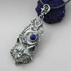 kot,kotek,srebrny kot,dla kociary,lapis lazuli - Wisiory - Biżuteria