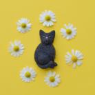 Broszki Broszka z wełny- czarny kotek