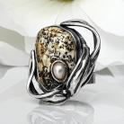 Octopoda - srebrny pierścień z bursztynem bałtycki