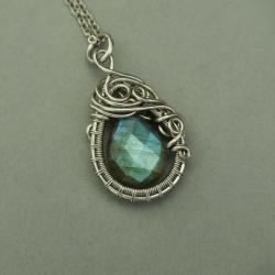 wisiorek,labradoryt,oryginalny,wire wrapping - Wisiory - Biżuteria