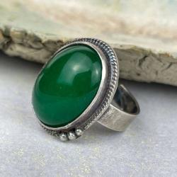 zielony pierścionek,pierścień na pamiątkę,srebro - Pierścionki - Biżuteria