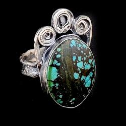 baśniowy pierścień z turkusem - Pierścionki - Biżuteria