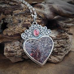 srebrny,wisior,w kształcie serca,z rubelitem - Naszyjniki - Biżuteria