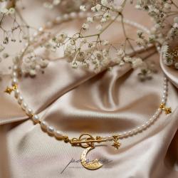 złocony srebrny naszyjnik z perłami,księżycem - Naszyjniki - Biżuteria