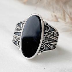 orientalny srebrny pierścionek,orient,onyks,czarny - Pierścionki - Biżuteria
