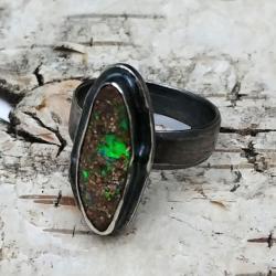 surowy pierścionek,boulder opal,fiolet - Pierścionki - Biżuteria