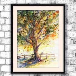 obrazek jesienne drzewo,akwarela,jesień - Obrazy - Wyposażenie wnętrz