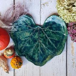 liść dyni,liść ceramiczny,serce,zielony liść - Ceramika i szkło - Wyposażenie wnętrz