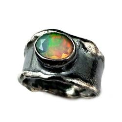 opal,srebro,srebrny,tęczowy,blask - Pierścionki - Biżuteria