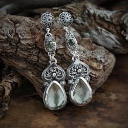 srebrne,kolczyki,z turmalinem prasiolitem,unikaty - Kolczyki - Biżuteria