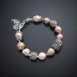 srebrna,bransoletka,z perłami barokowymi - Bransoletki - Biżuteria