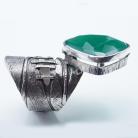 Pierścionki regulowany srebrny pierścionek z onyksem zielonym