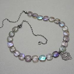 pastelowy srebrny naszyjnik z fluorytami - Naszyjniki - Biżuteria
