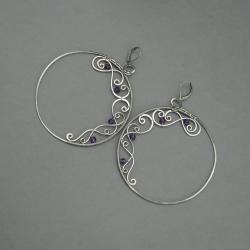 kolczyki,duże koła,wire wrapping,ametyst - Kolczyki - Biżuteria