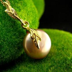 wisiorek z perłą,złoty,fioletowy,unikat - Naszyjniki - Biżuteria
