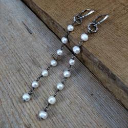 klasyczne eleganckie długie kolczyki srebro perły - Kolczyki - Biżuteria
