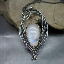 kamień księżycowy,wisior,naszyjnik,wire wrap - Wisiory - Biżuteria