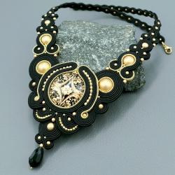 czarny naszyjnik klasyczna kolia ze złotem - Naszyjniki - Biżuteria