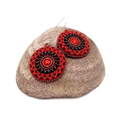 kolczyki czerwone,haft koralikowy - Kolczyki - Biżuteria