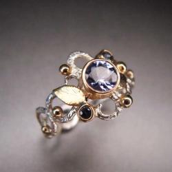 tanzanit,ażurowy pierścionek z listkami - Pierścionki - Biżuteria