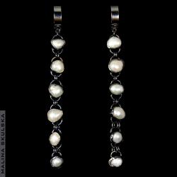 perły,długie,eleganckie kolczyki srebrne - Kolczyki - Biżuteria