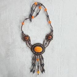 naszyjnik haft koralikowy,z agatem,długi - Naszyjniki - Biżuteria