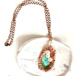 łańcuszek,miedziany,z perełkami,na prezent - Naszyjniki - Biżuteria