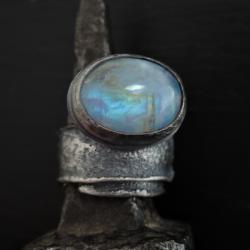 srebro,surowy pierścień z kamieniem księżycowym - Pierścionki - Biżuteria