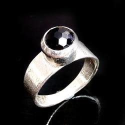turmalin,czarny srebrny pierścionek,unisex - Pierścionki - Biżuteria