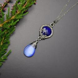 wisiorek,wire wrapping,lapis lazuli,kocie oko - Wisiory - Biżuteria