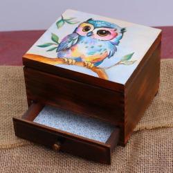 szkatułka,z sową,urocza,malowana - Pudełka - Wyposażenie wnętrz