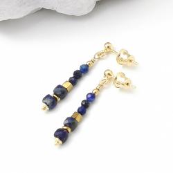 lapis lazuli,granatowe,złote,drobne,dugie - Kolczyki - Biżuteria