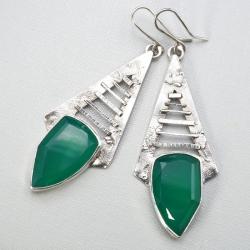 srebrne kolczyki z onyksami zielonymi - Kolczyki - Biżuteria