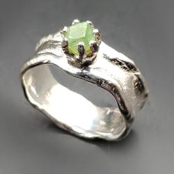 demantoid,srebrny pierścionek,zieleń,retro - Pierścionki - Biżuteria