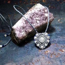 naszyjnik makramowy,kamienie naturalne,serduszko - Naszyjniki - Biżuteria
