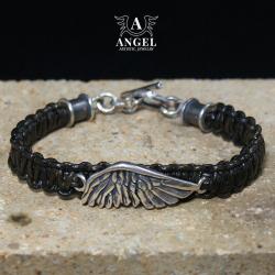 bransoleta ze srebrnym skrzydłem,surowa biżuteria - Bransoletki - Biżuteria