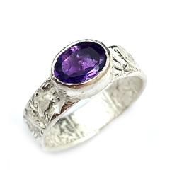 fioletowy ametyst,srebro,pierścionek błyszczący - Pierścionki - Biżuteria