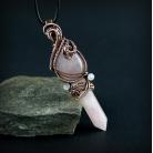 Wisiory wire wrapping,miedziany wisior,różowy kwarc